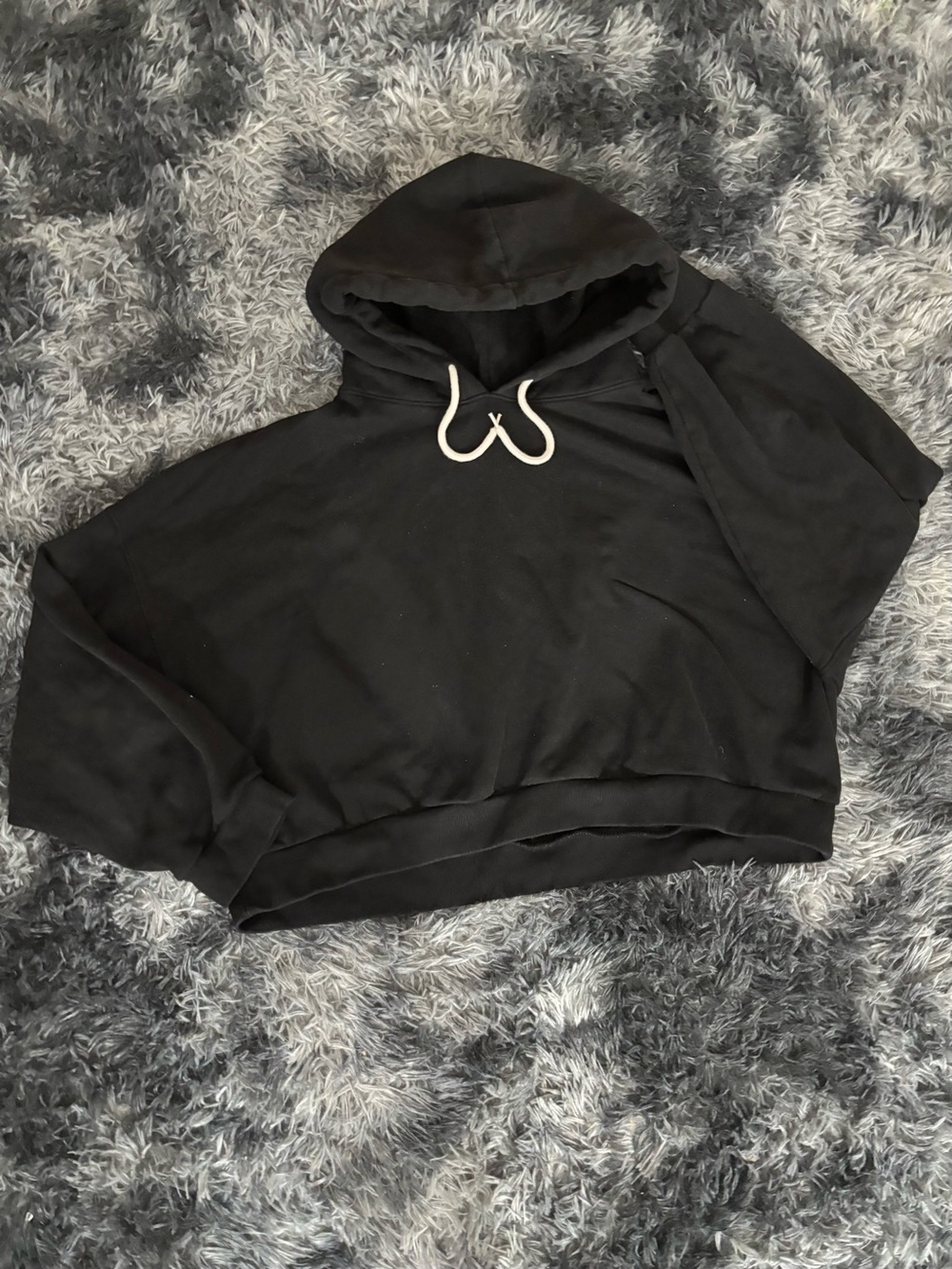 GAP Black Cropped Hoodie with Contrast Drawstring